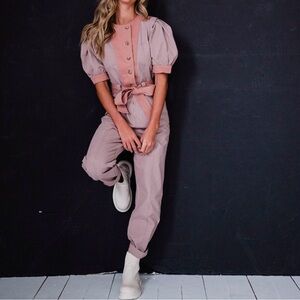 Current Air Jumpsuit Button Up Color block Large Anthropologie